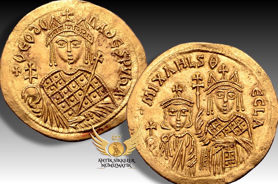 antik sikkeler nümizmatik_Byzantine Michael III with Theodora and Thecla.jpg